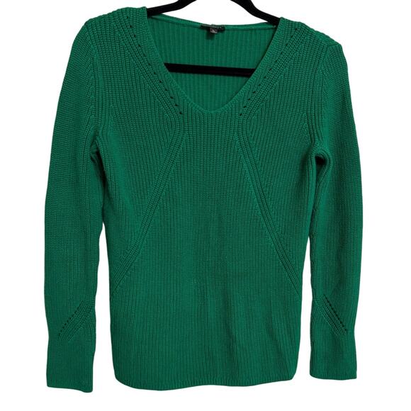 Talbots Ribbed V-Neck Petite Long Sleeve Sweater Pima Cotton Green Size S - Picture 1 of 4